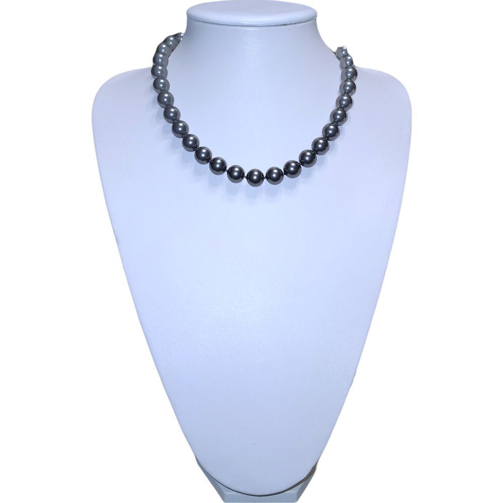 925 Sterling Silver Round Black Glass Pearls 15 Choker With 3 Extension 20$